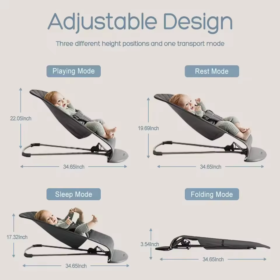 Siège vide-bébé haut de gamme avec barre jouet amovible-bascule portable pliable pour nouveau-nés de