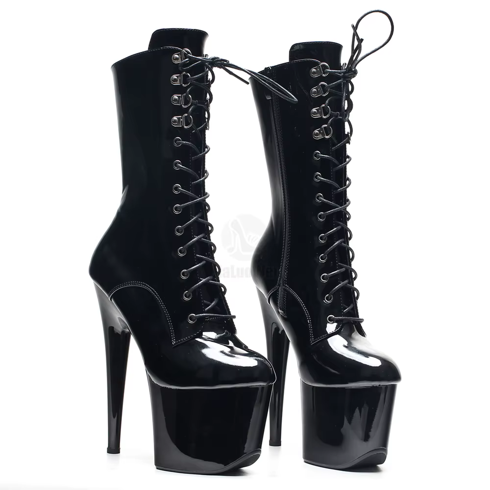 Bottines à plateforme à lacets et talons aiguilles de 7 pouces pour femmes adultes, bottes de pole d