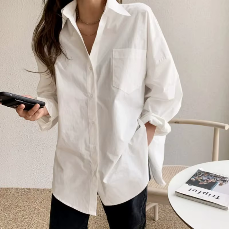 Chemise blanche à manches longues pour femmes, ample, tout avec la nouvelle version coréenne d'autom