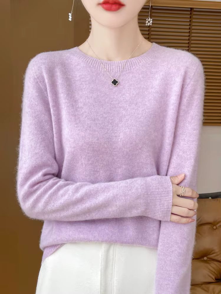 Pull en laine mérinos pour femme, col rond, en cachemire, basique, à la mode, confortable, chaud, dé
