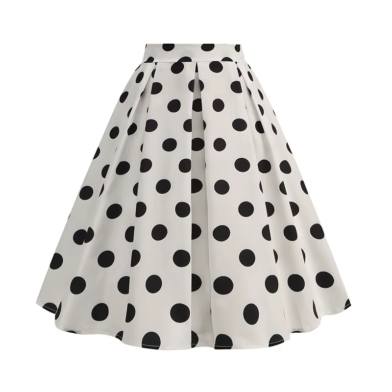Jupes d'été Vintage pour femmes, taille haute, imprimé à pois, rouge, blanc, noir, élégante, tunique