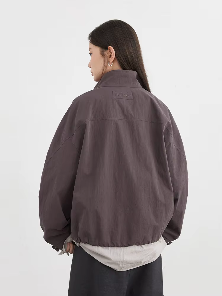 CHIC VEN Blouson court pour femme, style coréen, uni, décontracté, coupe ample, col montant, avec co