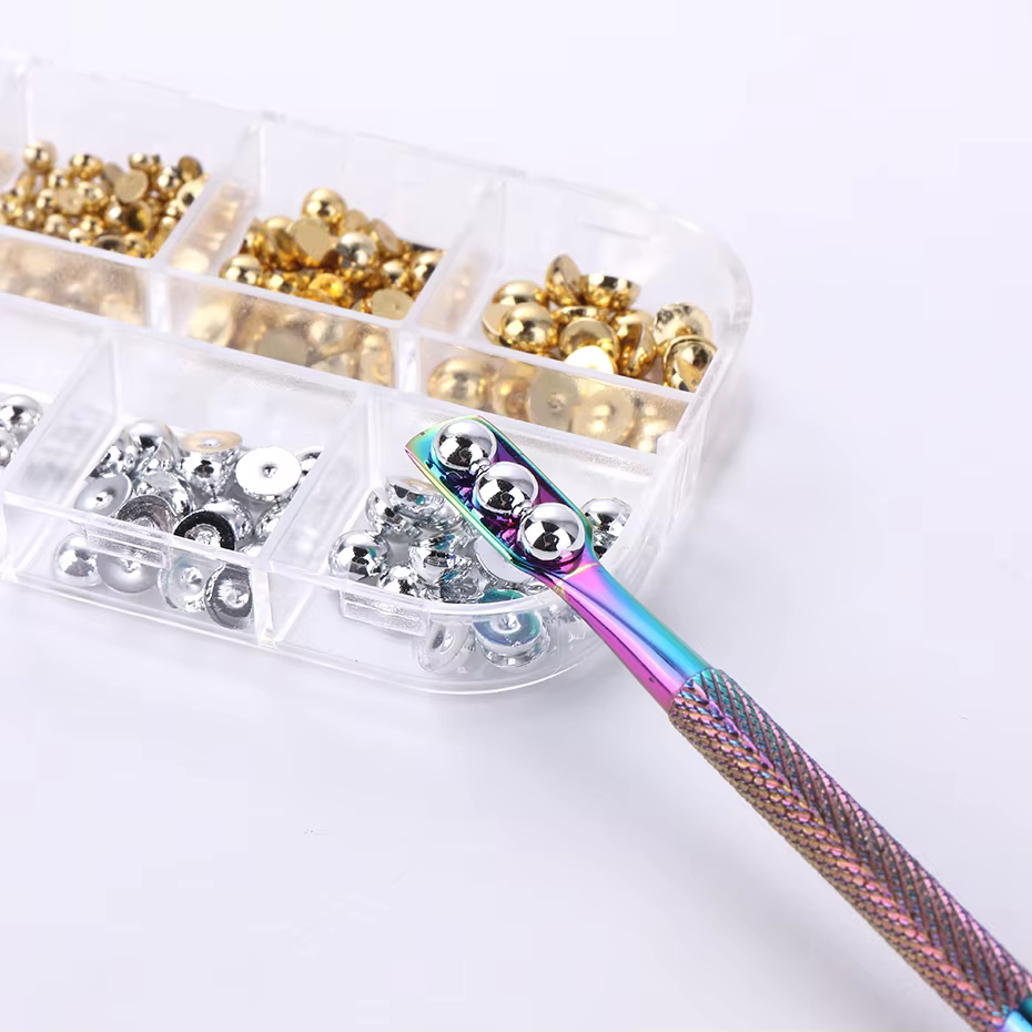 12 grilles de couleurs mélangées or argent plat demi-rond perle ongles pièces Flatback ornement 3D m