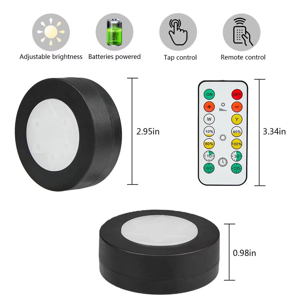 1-6 pièces noir CCT rond LED sous armoire placard lumière meubles réglable garde-robe lampe blanc ch