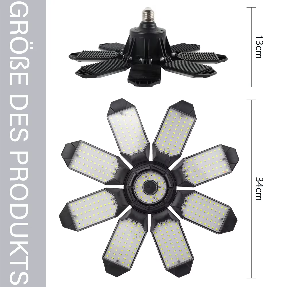 Plafonnier LED pliable avec 10 panneaux réglables, lampe de garage, luminaire industriel, atelier, E