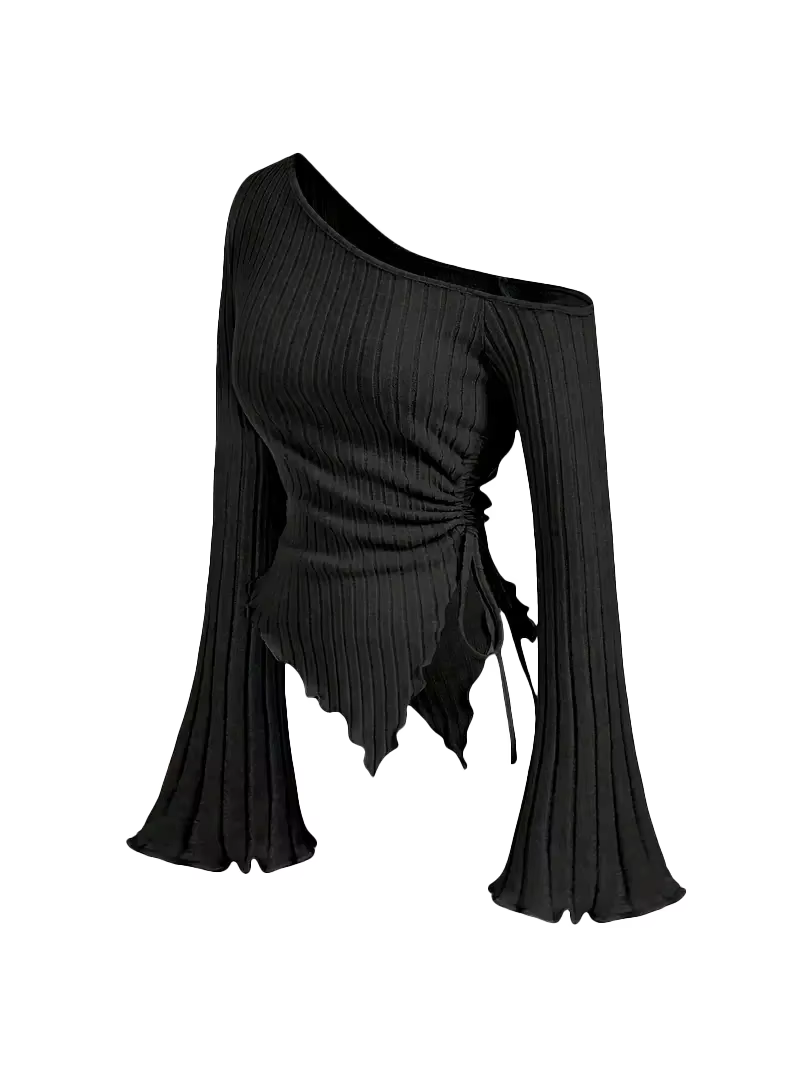 T-shirt manches longues pour femmes, épaules dénudées, coupe cintrée, décontracté, style de rue, asy