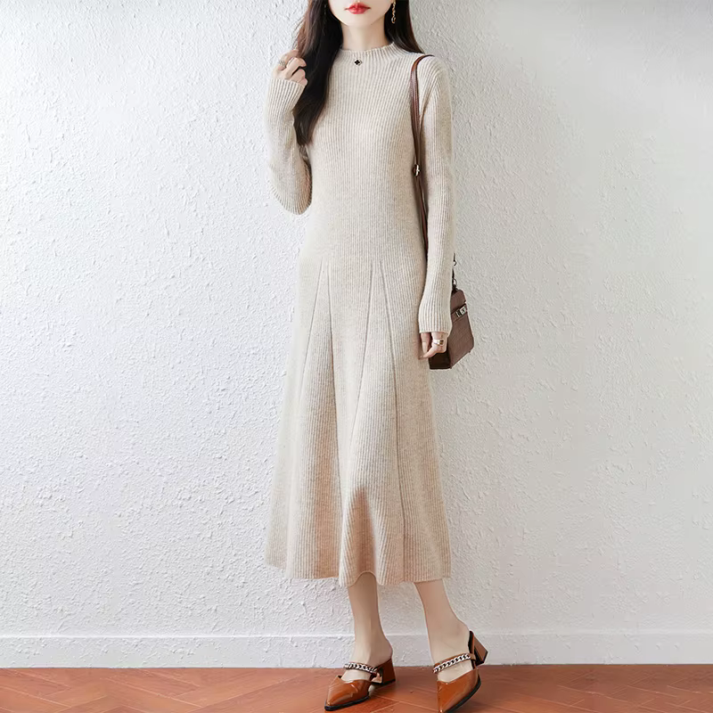 Nouvelle robe à col rond pour femmes avec pull 100% laine mérinos automne et hiver pull Long tricoté
