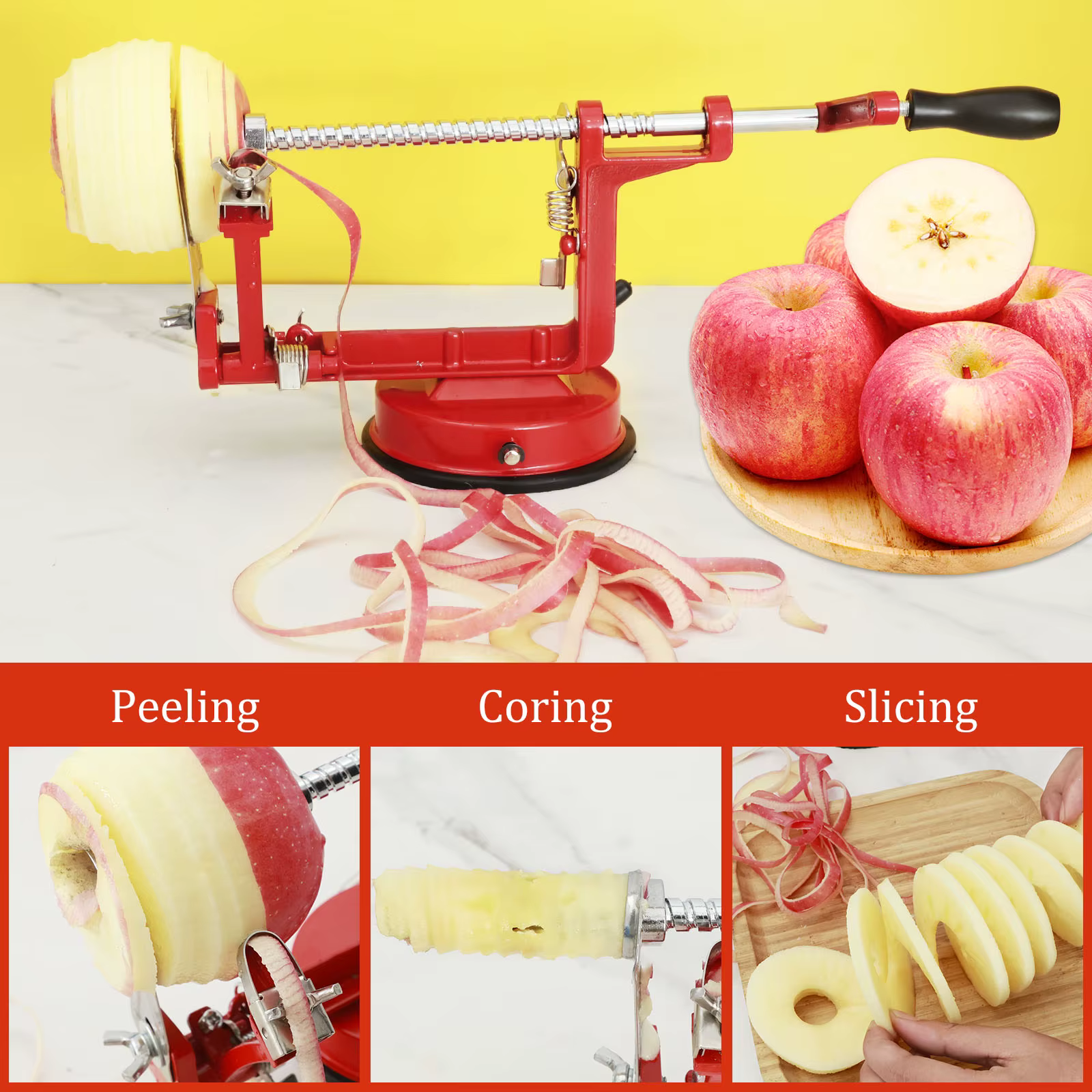 Machine à éplucher les fruits 3 en 1, manivelle, trancheur de fruits, Corer, coupe-peau de pomme, ou