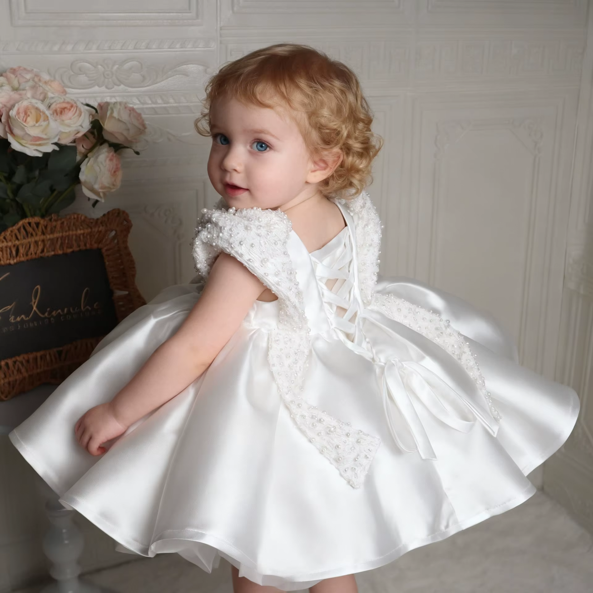 KLFLGD – robe de fête de premier anniversaire en Satin pour bébé fille, tenue élégante de concours d