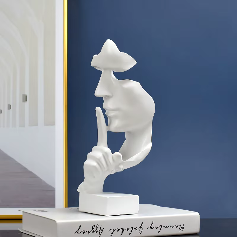 Statue de penseur, Sculpture du Silence est en or, Figurines en résine rétro, décoration de maison p
