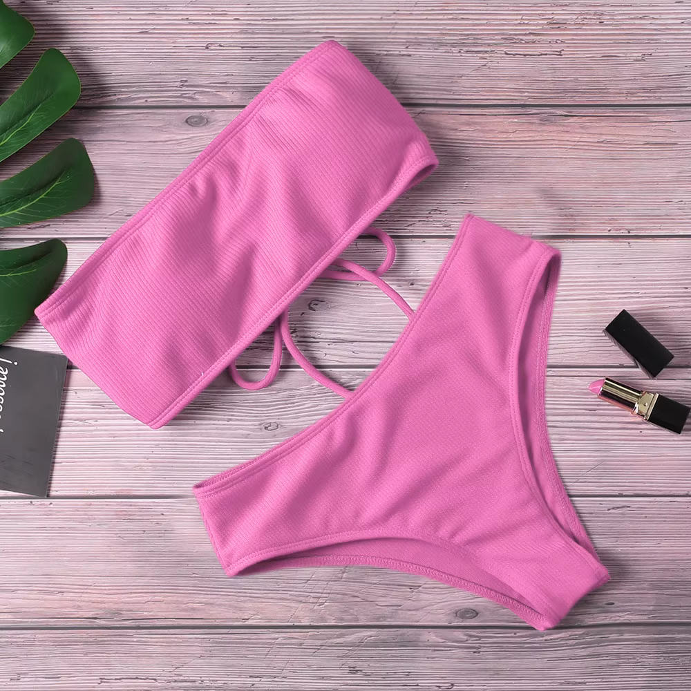 Mode sans bretelles Bikini ensemble Sexy réglable maillot de bain dos nu taille haute maillot de bai
