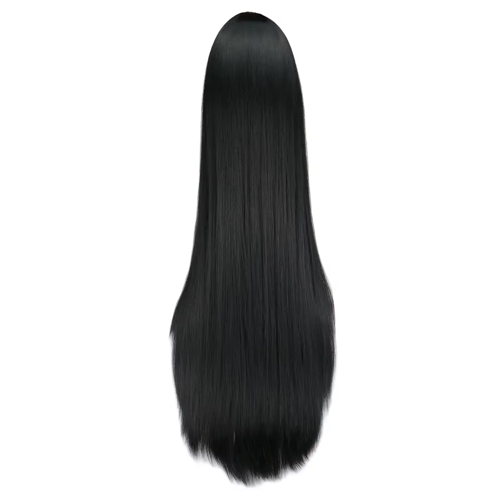 Perruque Synthétique Longue Noire de 100cm/40 ans, Cheveux Lisses, Degré de Chaleur, Costume de Carn