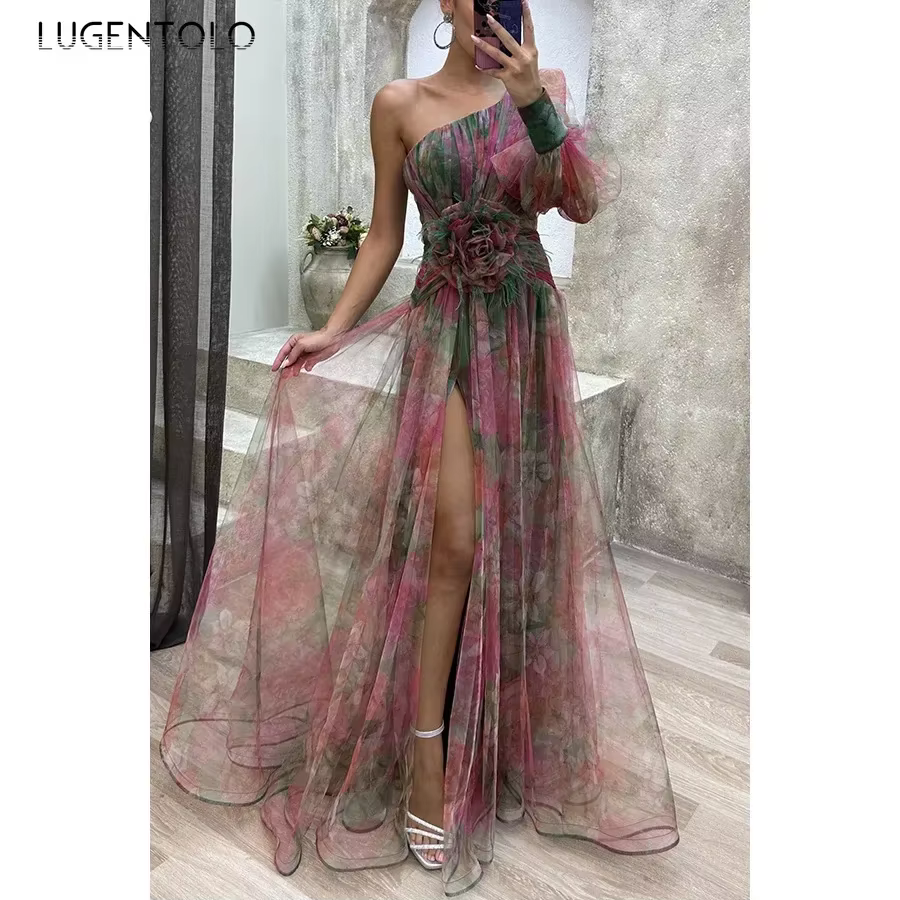 Robe de soirée Sexy pour femmes, découpes en maille, taille fendue, épaules inclinées, grande balanç