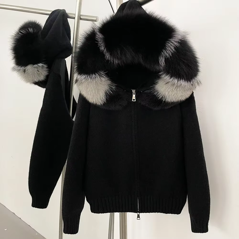 Manteau femmes Cardigan manteau de fourrure de renard naturel femmes réel fourrure mongole tricots f