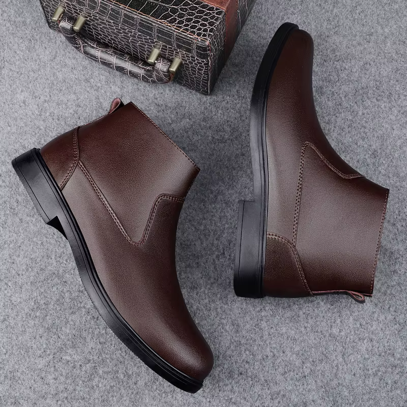 Chaussures en cuir véritable pour hommes, bottes de rinçage en peluche, chaussures d'affaires décont