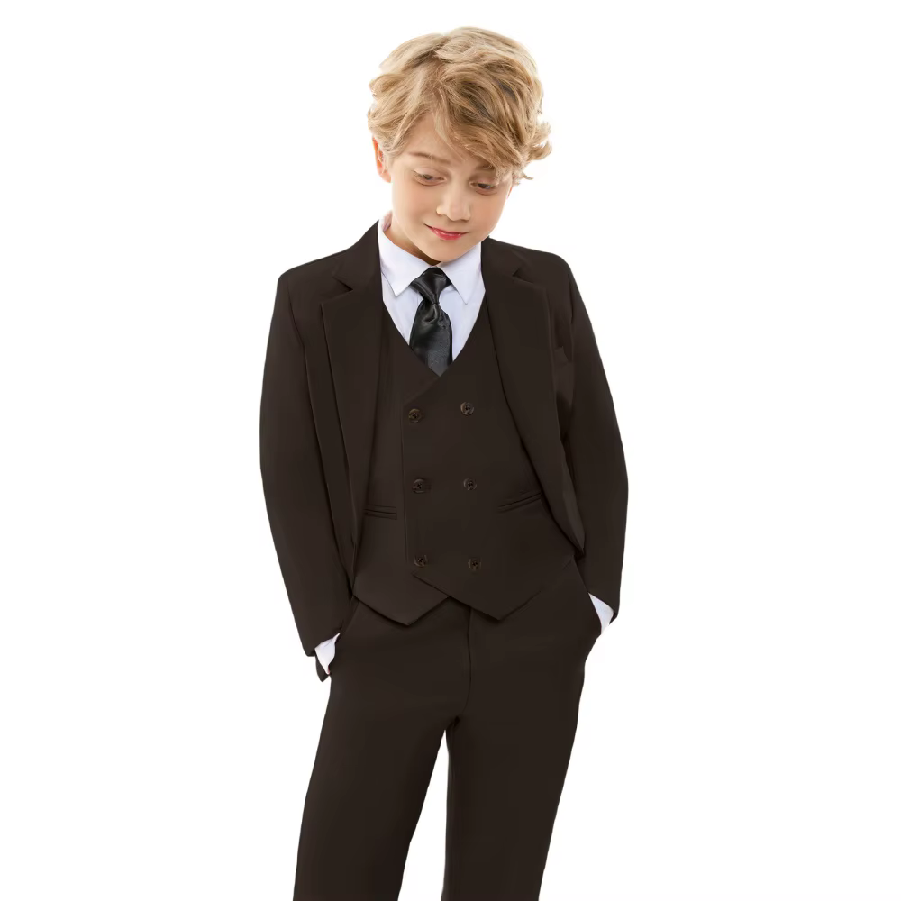 Ensemble de tenue de mariage classique marron à fleurs pour garçon, bleu, hôte de Piano formel pour 