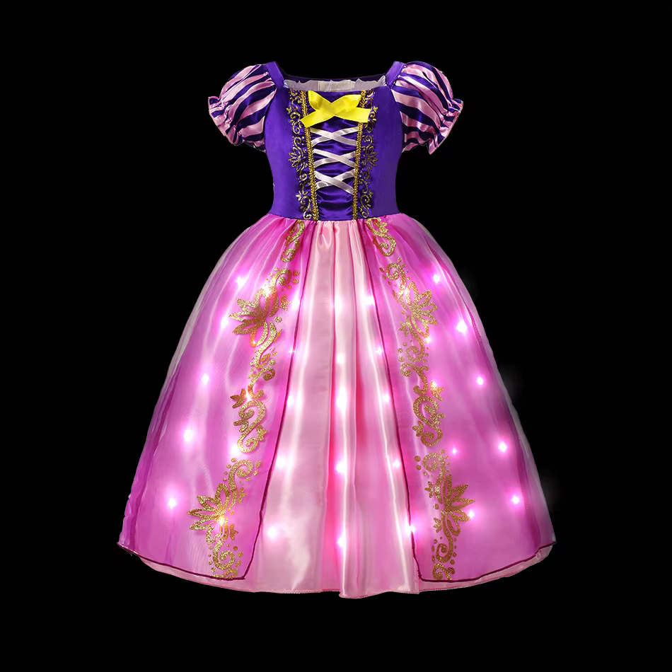 Robe de princesse Elsa Anna pour filles, avec lumière LED, Costume pour enfants, vêtements de fête C