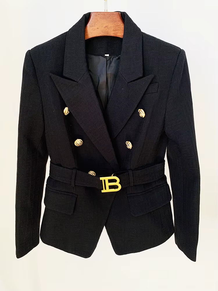 HIGH STREET Nouveauté 2026 Blazer de créateur pour femme, croisé, à boutons lion, jacquard monogramm