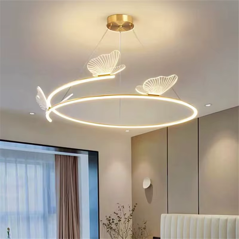 Plafonnier LED en Forme d'Anneau en Métal, Design Nordique Créatif, Art localité, Lampe Papillon en