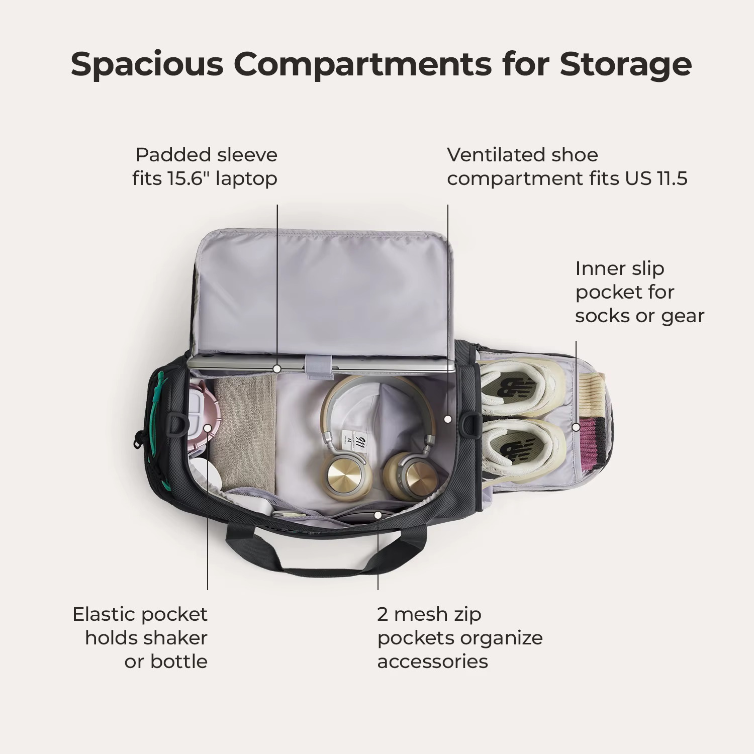 BAGSMART Sac de voyage de grande capacité, sac de sport léger avec compartiment à chaussures, poche 