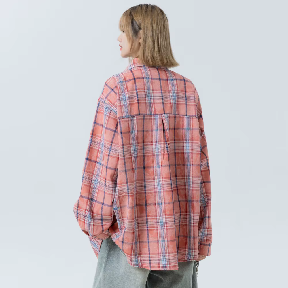 Chemisier à carreaux oversize pour femme avec broderie pomme – Blouses et chemises décontractées ten