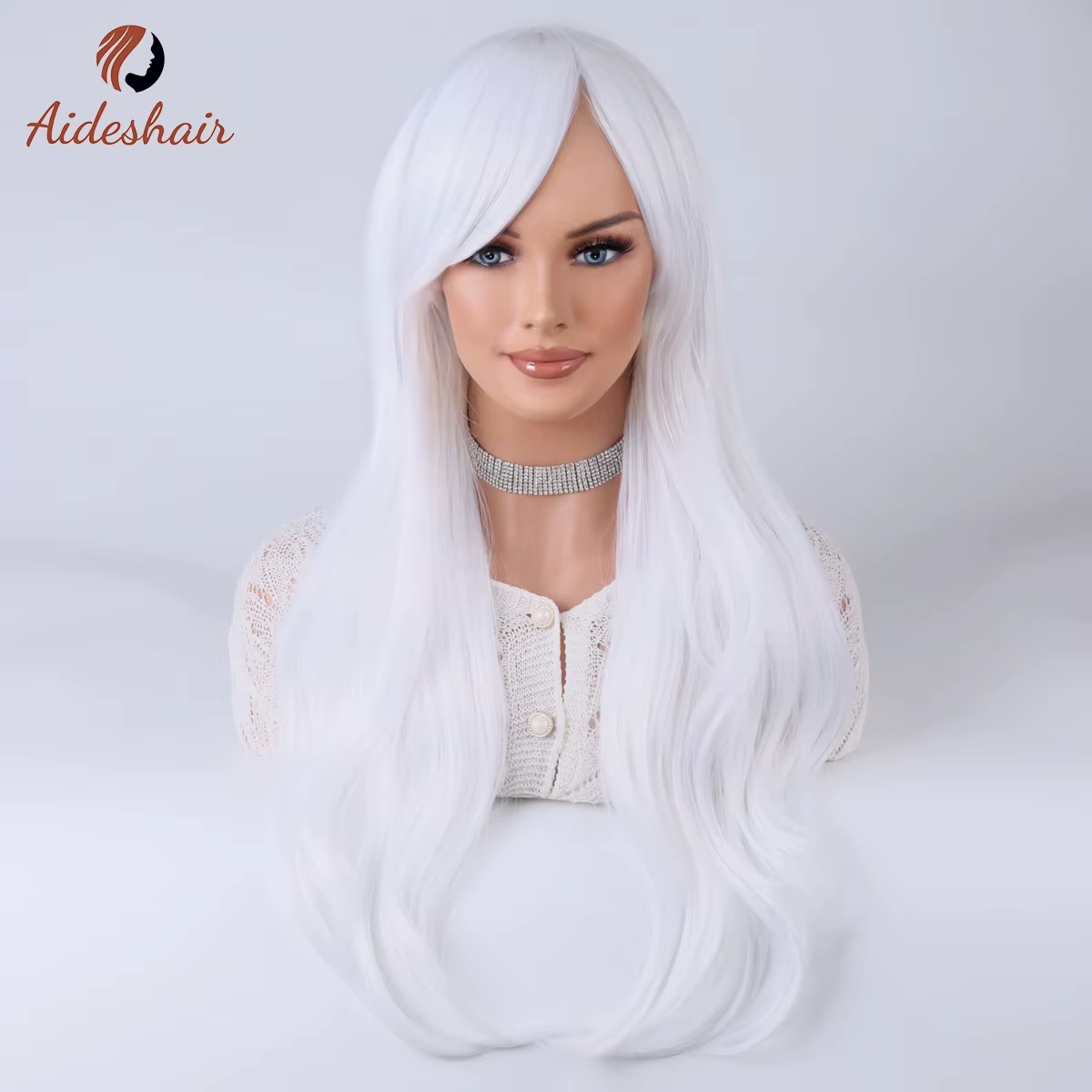Aideshair vert foncé section moyenne frange diagonale longue perruque bouclée pour les femmes fibre 