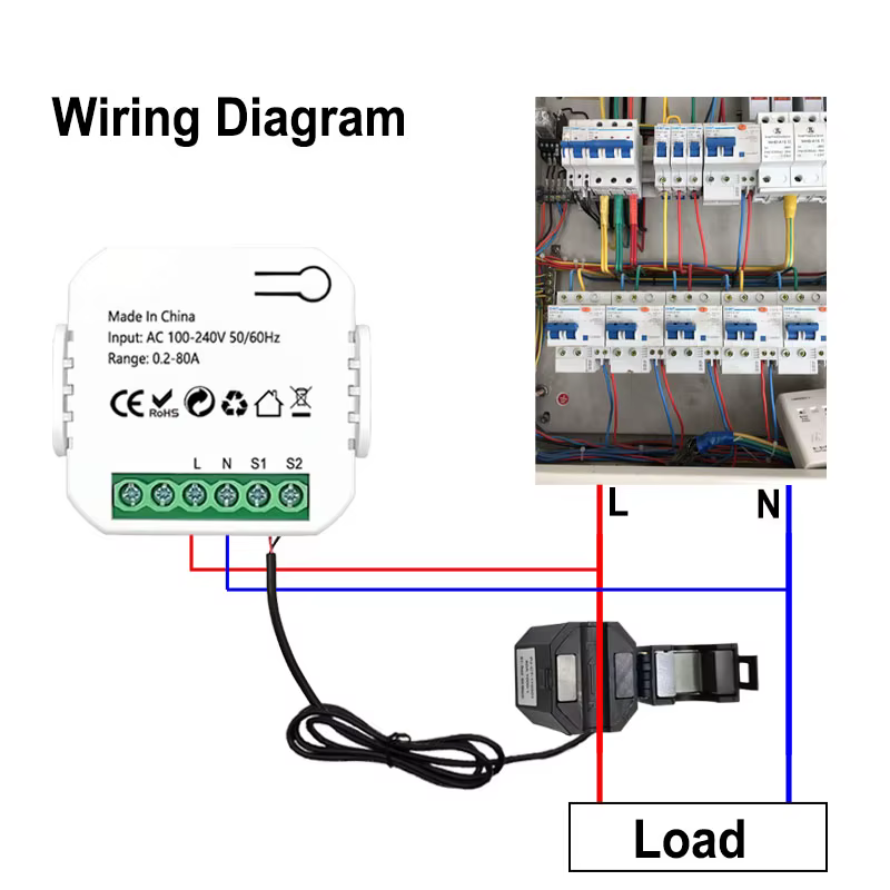 Compteur d'énergie numérique WiFi intelligent 80A avec capteur à pince CT, application de surveillan