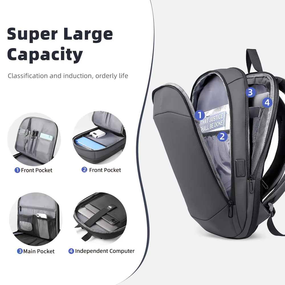 Sac à dos professionnel HK, fin et extensible, pour ordinateur portable 17 pouces, avec port USB, lé