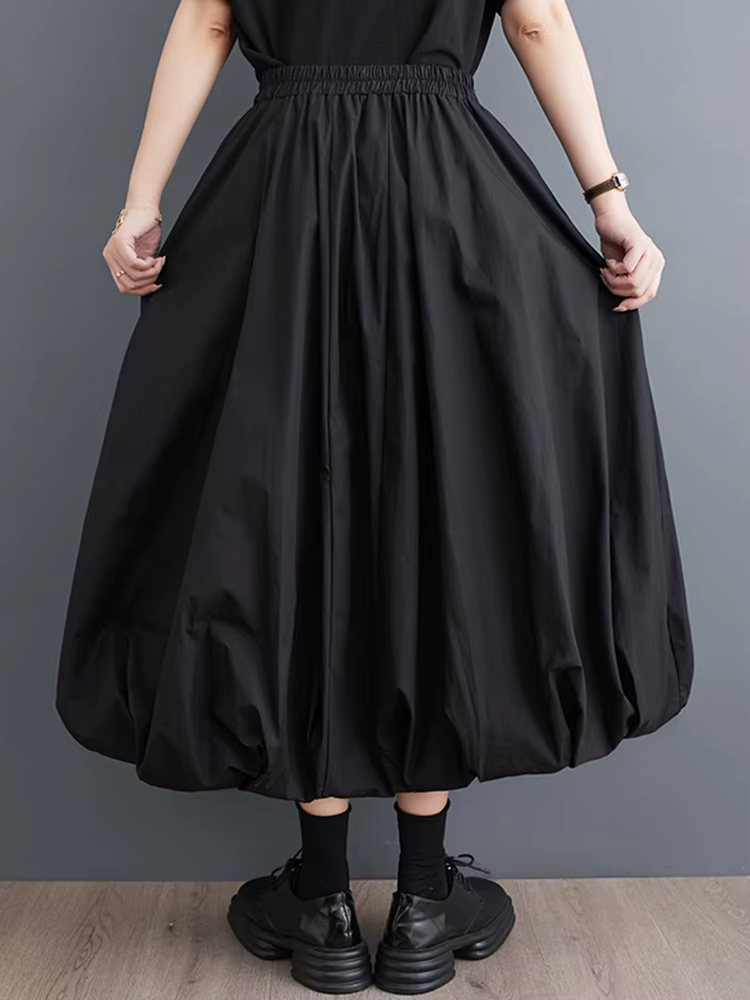 Jupe plissée noire vintage pour femmes, jupe longue bicouche, vêtements décontractés, taille haute, 