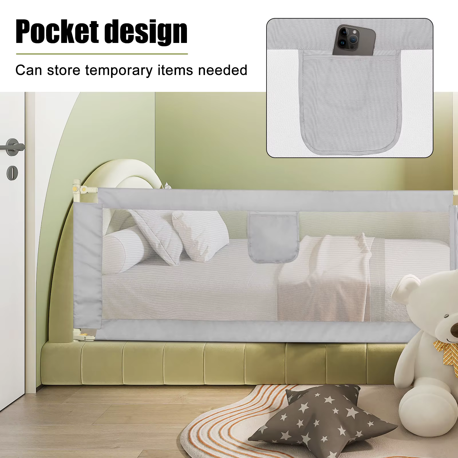 Barrière de Lit de Protection Anti-Chute Réglable en Hauteur de 70 à 100 cm pour Enfant Filet Aéré S