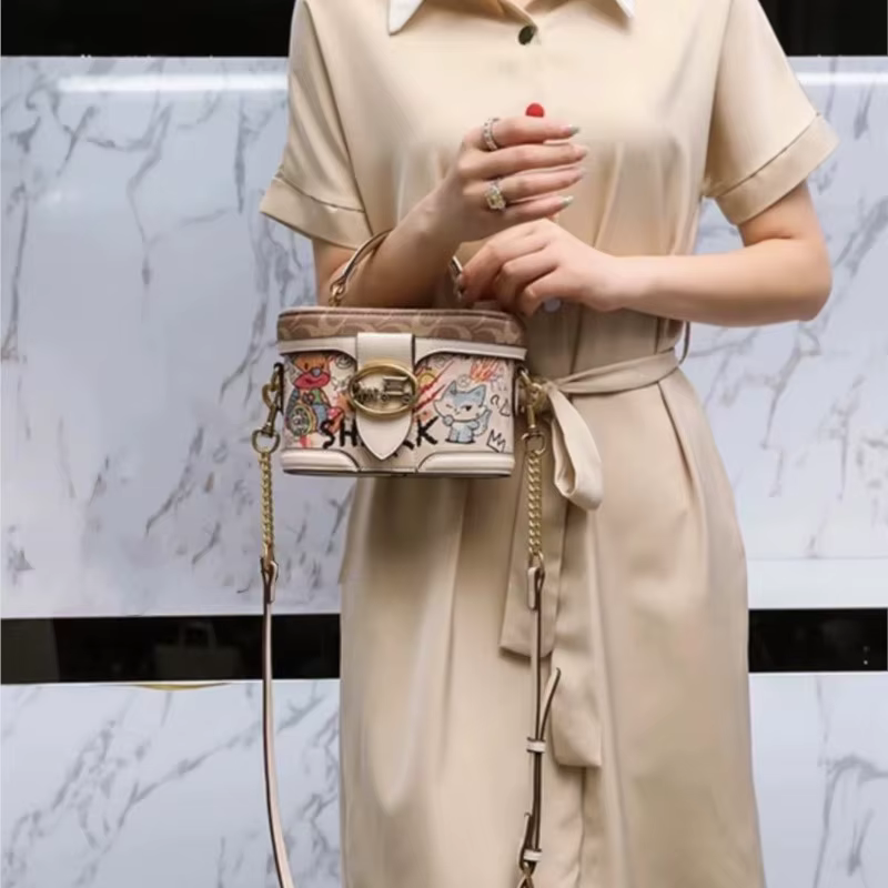 Sac à main pour femme, sac à chaîne haut de gamme, sac chariot rétro pour femme, sac cylindrique à b