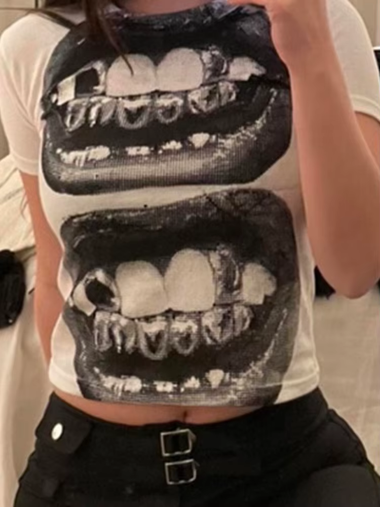 Punk Y2K bébé manches courtes haut gothique rue T-shirt femmes loisirs basique T-shirt femmes 2024 h