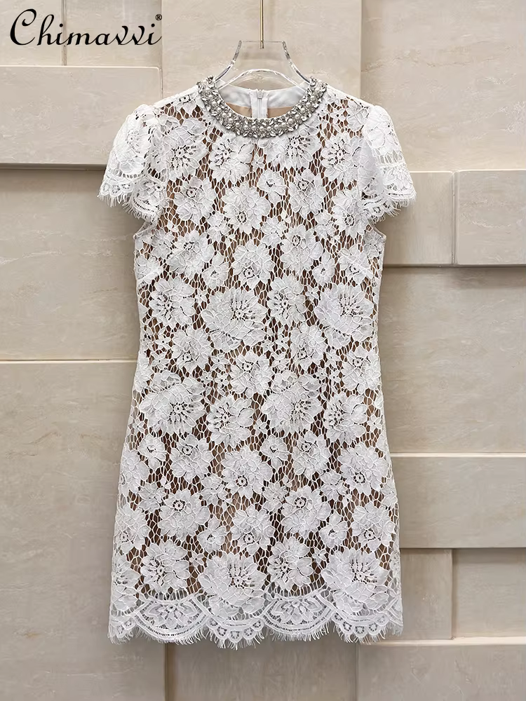 Robe à ongles française en dentelle, nouvelle mode lourde, haut de gamme, luxe, Slim, élégante, manc