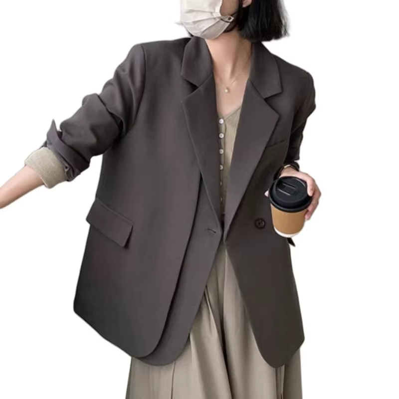 REALEFT printemps automne élégant gris femmes Blazer veste 2025 nouveau à manches longues simple bou