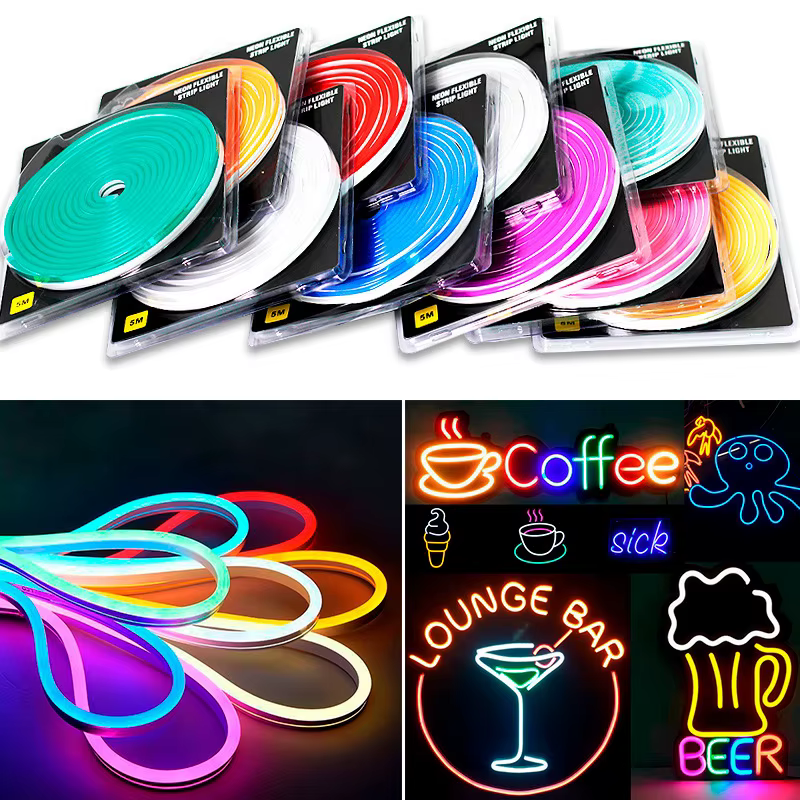 1 rouleau 12V 196,85 pouces/5M LED néon en Silicone Flexible, bande lumineuse LED extérieure étanche