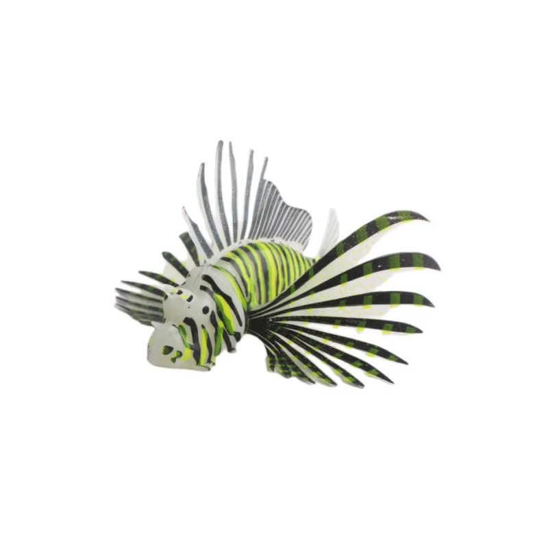 Décor d'aquarium inspiré du poisson-lion réaliste, ornements de poisson flottants colorés qui brille