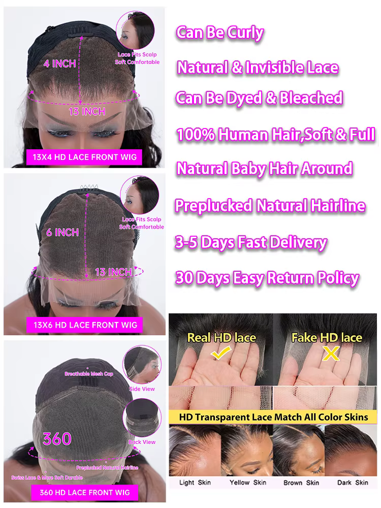 Perruque en cheveux humains ondulés 30-40 pouces, perruques frontales en dentelle HD transparente 13