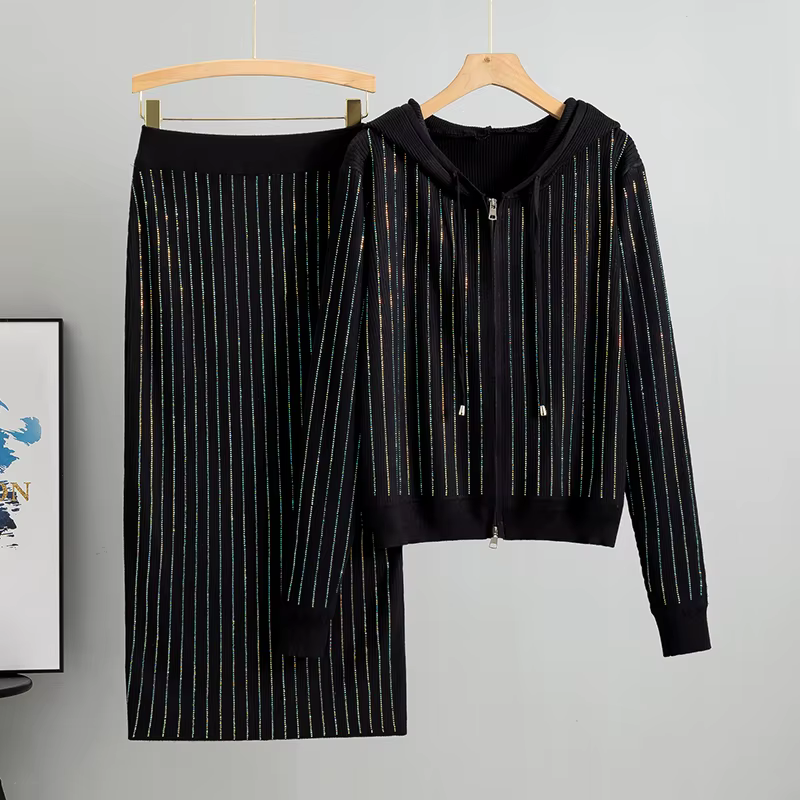 Cardigan tricoté pour femmes, taille haute, jupe enveloppée dans les fesses, costumes 2 pièces, ense