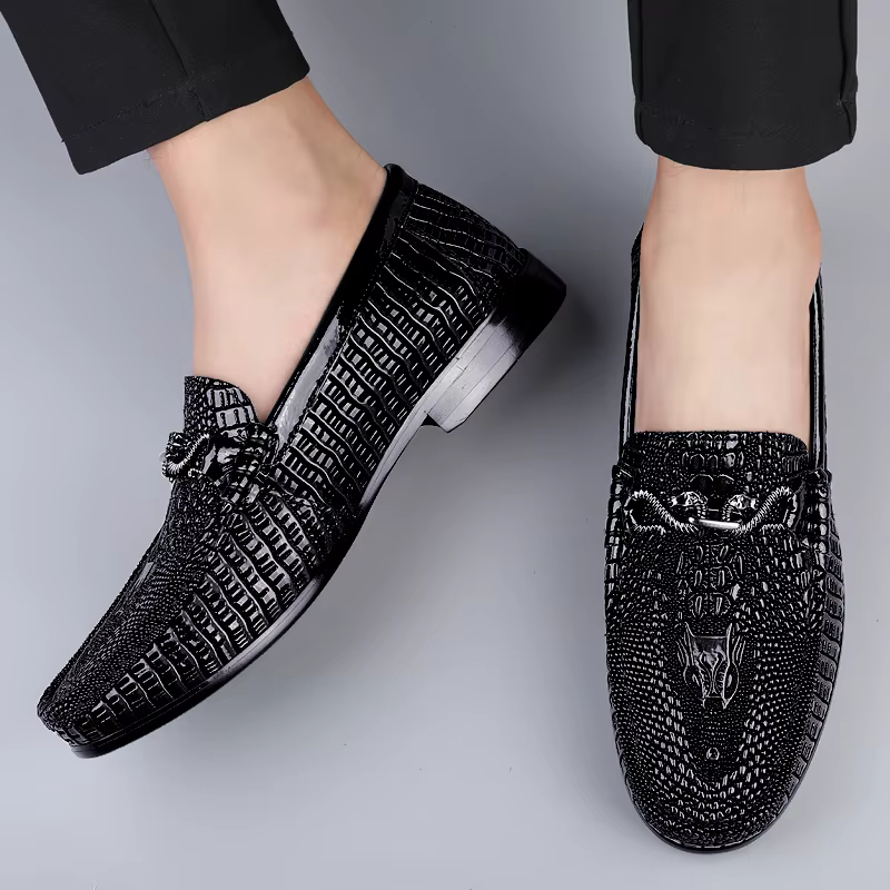 Mocassins en cuir véritable pour hommes, motif crocodile, chaussures décontractées pour hommes, chau