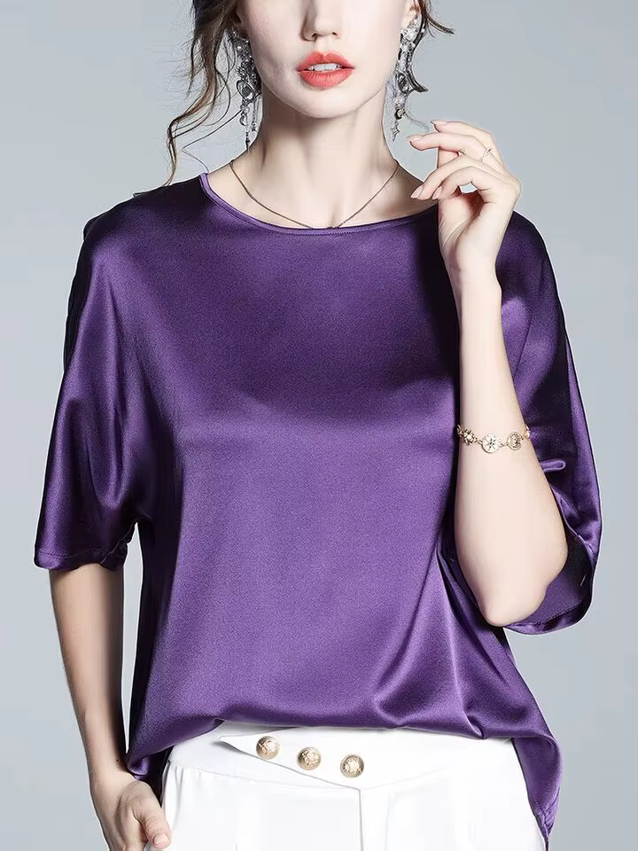 Printemps 2026 femmes chemise en soie glacée Vintage Blouse grande taille femmes demi manches acétat
