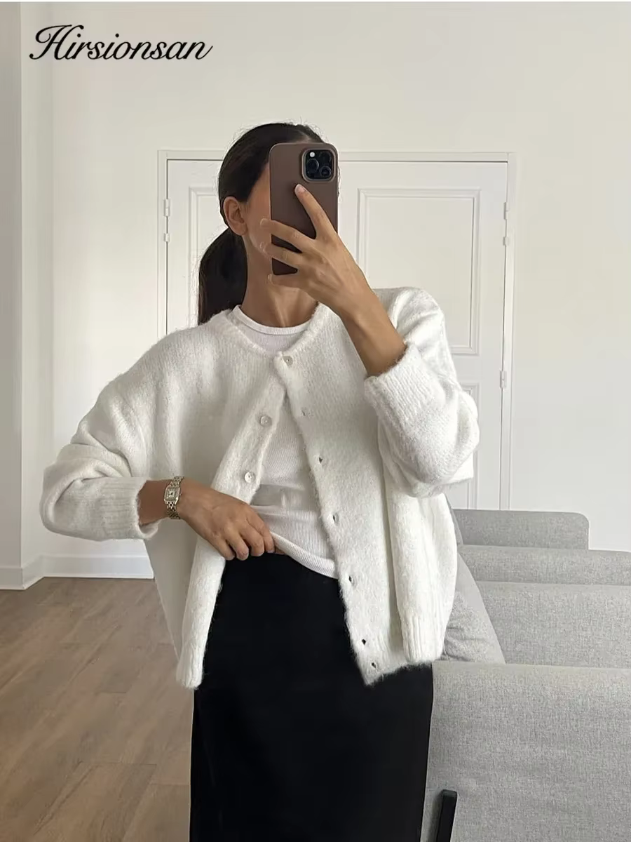 Hirsionsan élégant à manches longues pull femmes 2024 nouveau simple boutonnage femme Cardigan décon