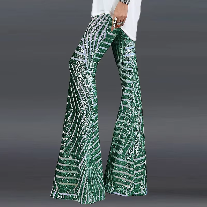 Paillettes taille haute maigre Flare Streetwear sauvage basique mince 2023 tendance Patchwork pantal