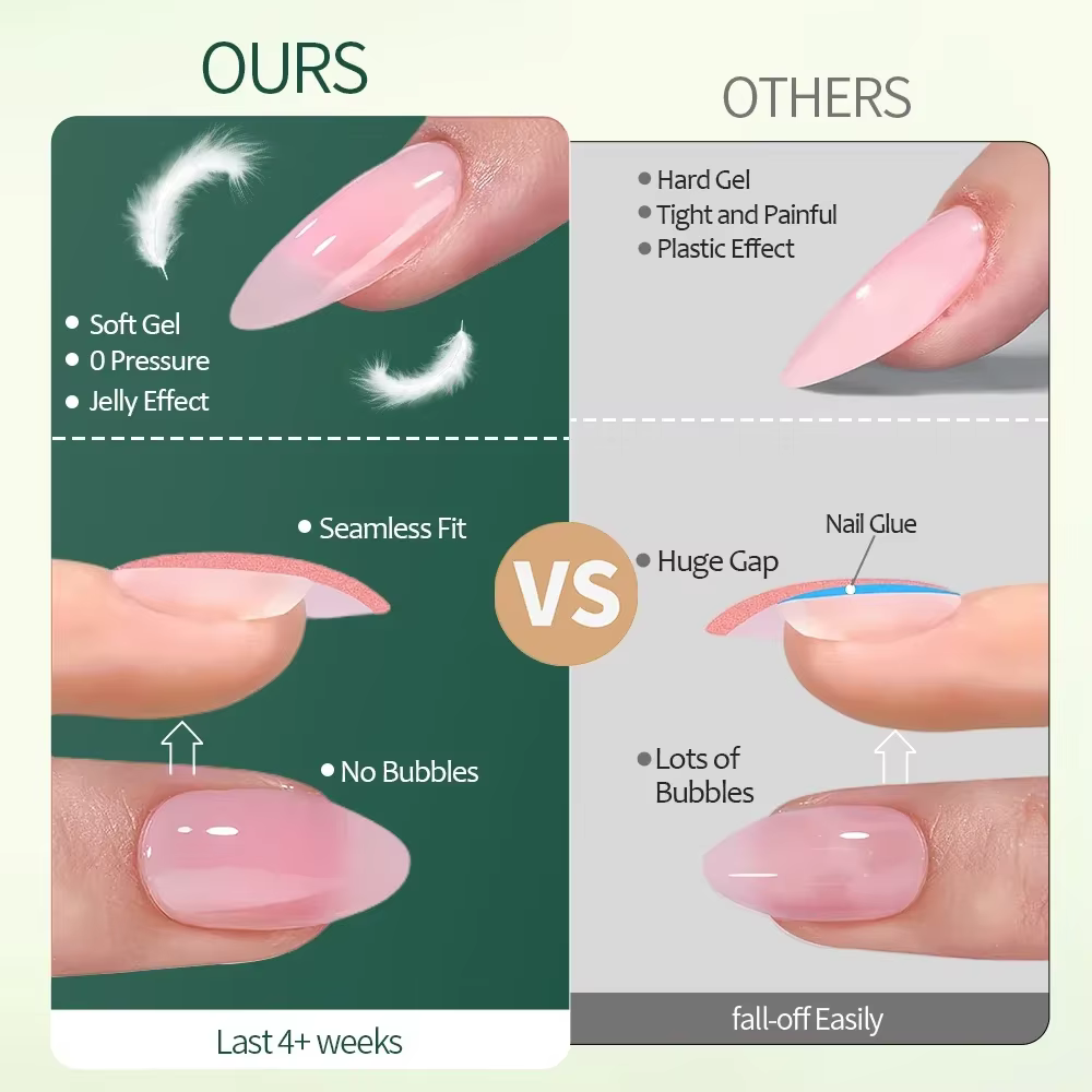 Nailpop 3-en-1 nu naturel doux ongles conseils ensemble 140 pièces tons de peau presse sur les ongle