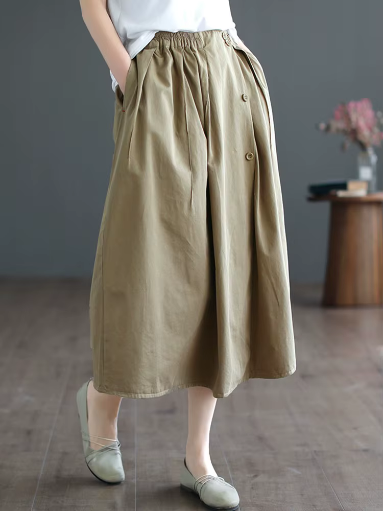 Jupe longue trapèze décontractée pour femme, 100% coton, style vintage, couleur unie, nouvelle colle