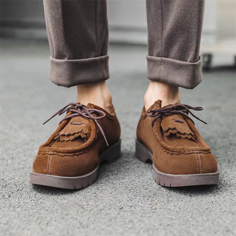Chaussures en cuir décontractées faites à la main pour hommes, mocassins britanniques Vintage en dai