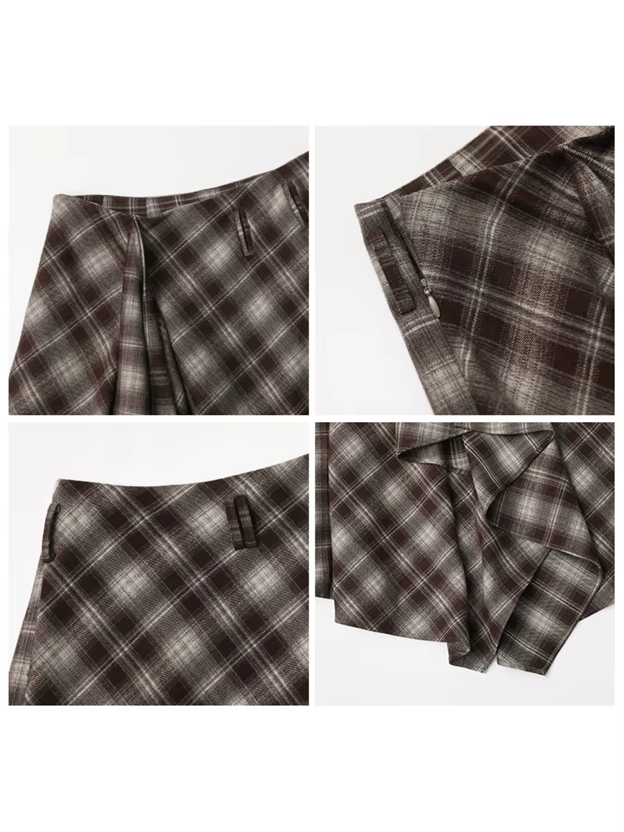 CHIC VEN Jupes pour femmes, coupe trapèze, style rétro, taille haute, motif écossais irrégulier, asp