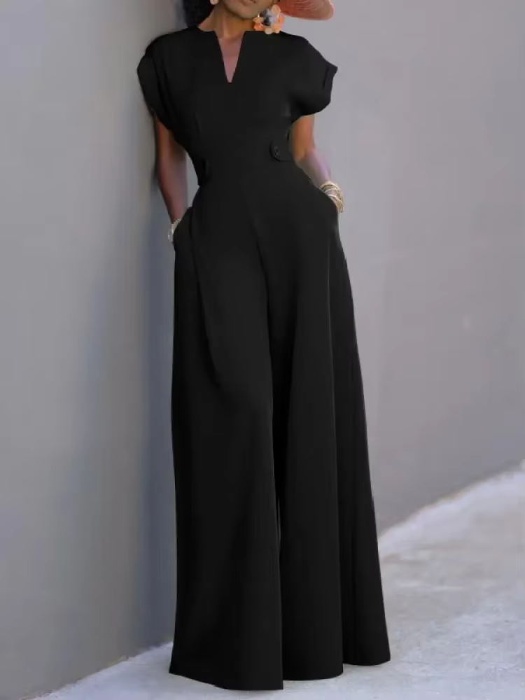 Yeezzi femmes noir blanc couleur jambes larges combinaisons 2025 nouvel été manches courtes mode amp