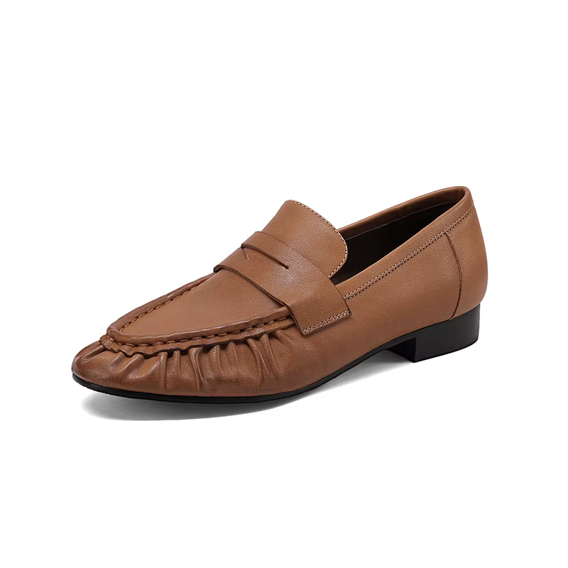 SmallHut Nouvelle Tendance Printemps 2026 Mocassins Femme en Cuir Véritable Marron Noir Style Patchw