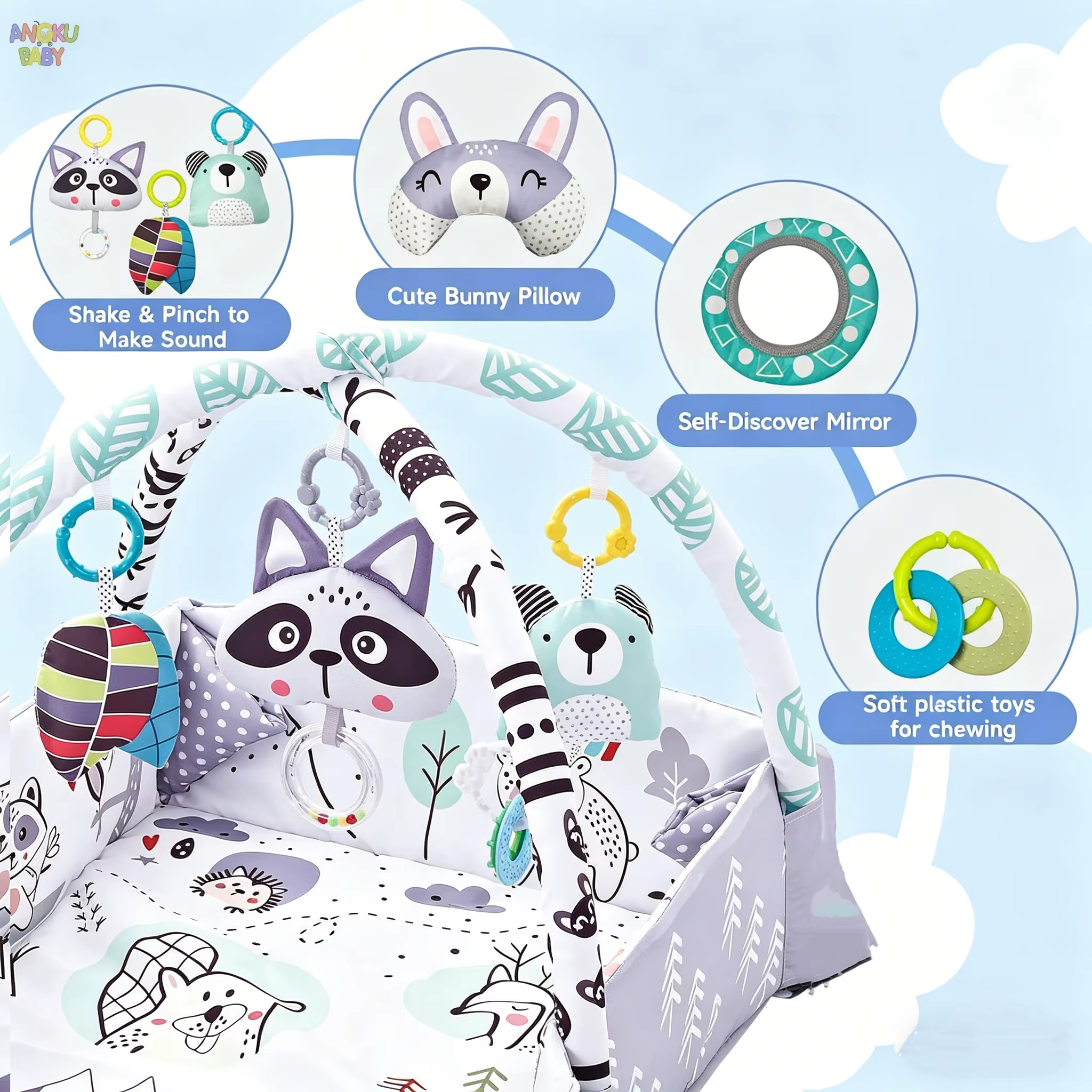 Tapis de jeu pour bébé 4 en 1 avec jouets détachables pour le développement du bébé, gymnase éducati