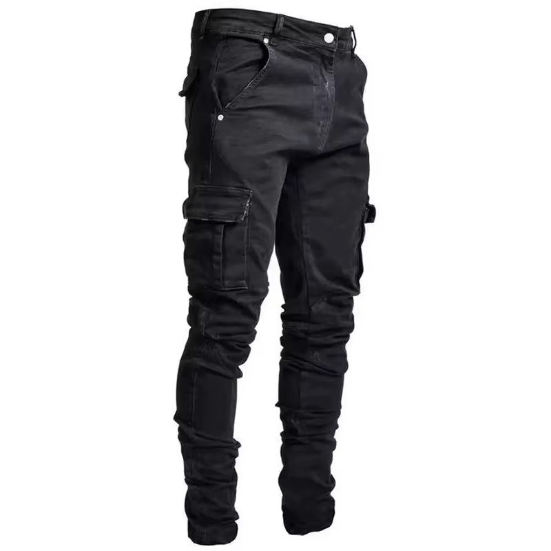Jeans en denim élastique pour hommes, pantalon cargo multi-poches, coupe slim décontractée, jogging 
